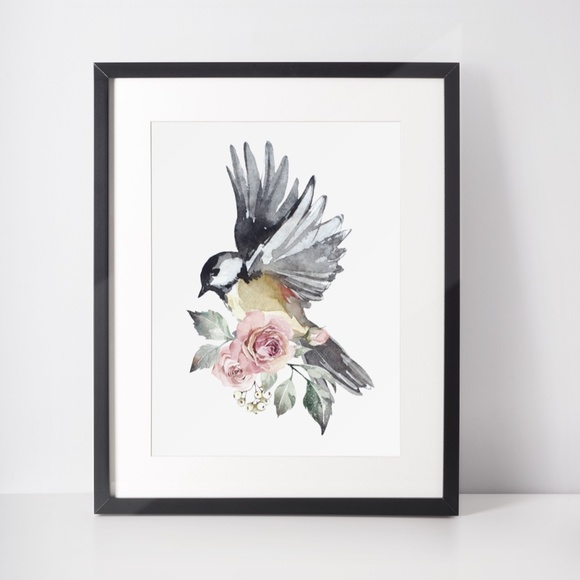Chickadee Cute Bird Wall Art Print Poster Illustration Unframed - Picture 4 of 16